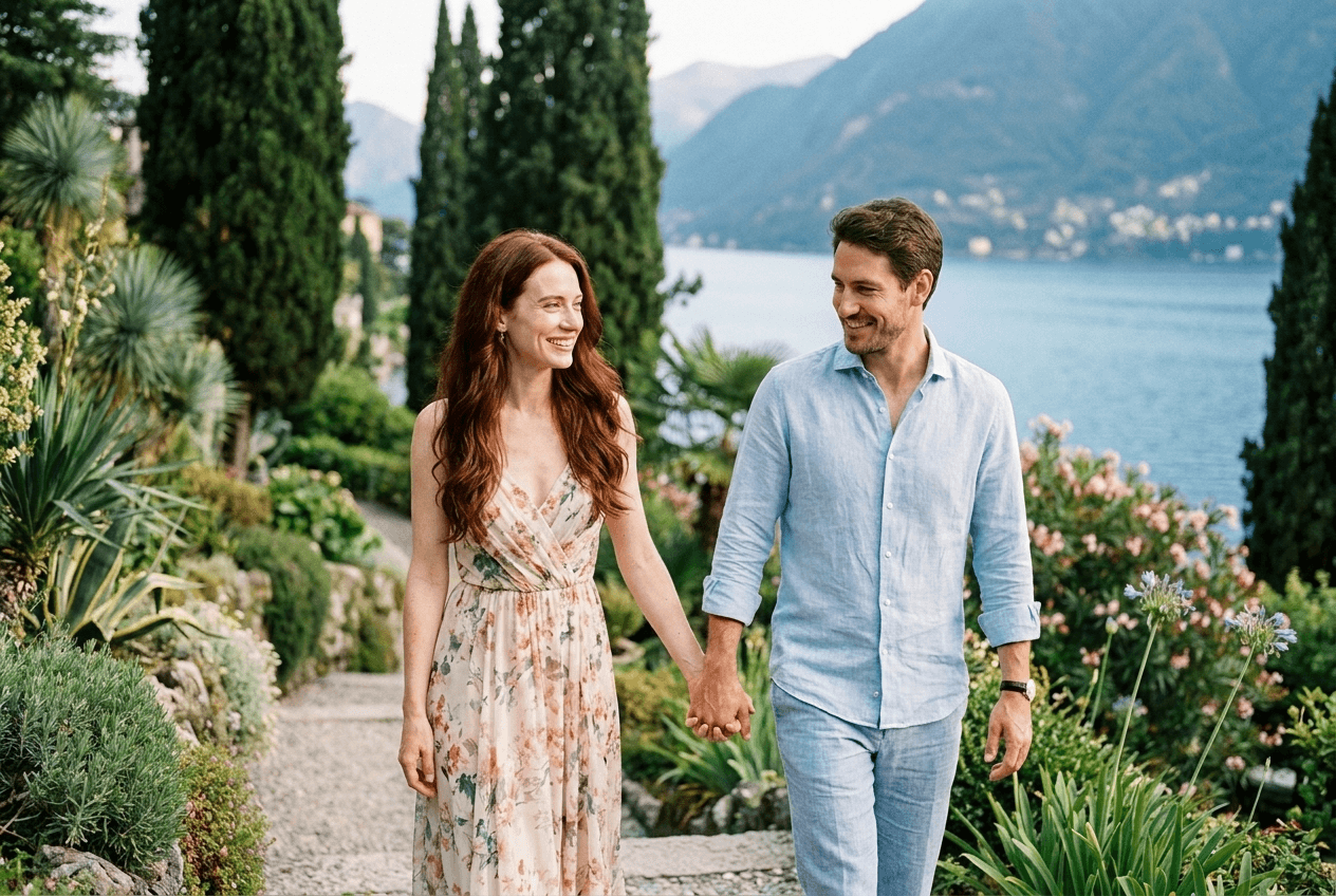 The villa gardens · Lake Como